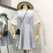 F 28 mùa hè ăn mặc 2018 mới nữ A-hình mỏng giảm béo cao eo voan khâu váy của phụ nữ