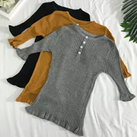 [] G 16 mùa hè mới Hàn Quốc phiên bản của tự trồng một nửa chiếc áo đan len nút căng Slim nữ triều T-Shirt áo phông rộng