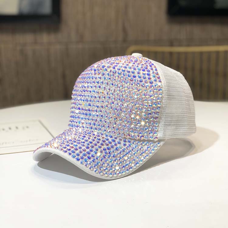 NET Hat. WhiteHat female rhinestone personality peaked cap Spring and autumn days fashion Baseball cap Korean version Versatile tide summer manual Inlaid diamond Internet celebrity