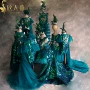 Xin chào vào loạt màu xanh hoang dã bất tử của trẻ em trang phục váy công chúa váy catwalk màu xanh lá cây chủ nhà lớn quan ao tre em
