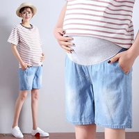 Phụ nữ mang thai mùa hè quần short mỏng thai sản quần thể thao giản dị mặc năm điểm jeans dạ dày lift lỏng cộng với chất béo kích thước lớn quần áo bầu