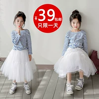 Girls Oceanic Set 2019 Váy mùa xuân và mùa hè Lớn cho trẻ em Váy lưới dài Váy trắng phồng - Váy váy thời trang cá tính bé gái