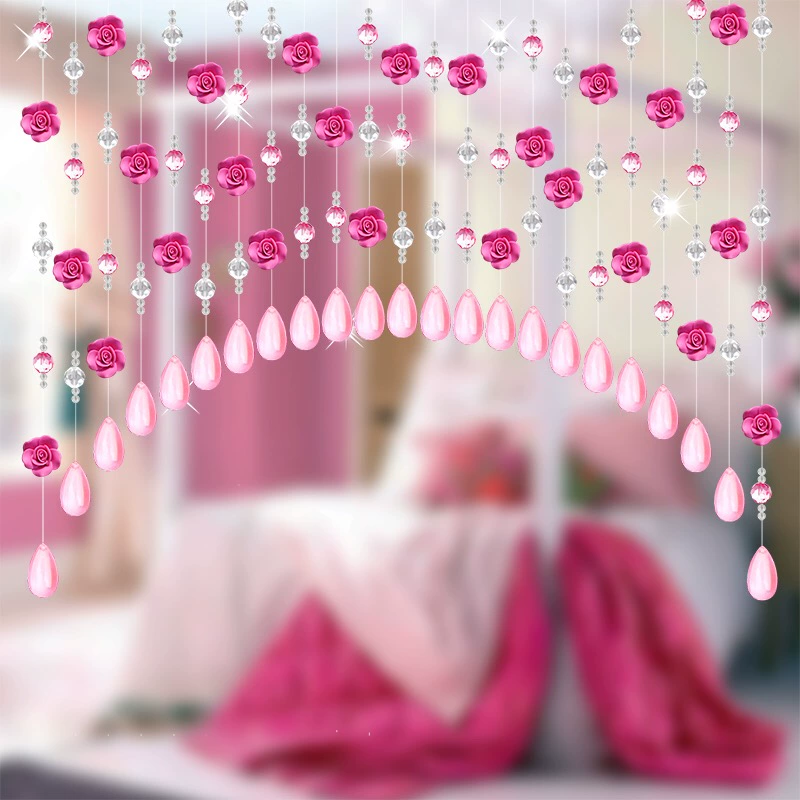 Tùy chỉnh 
            hạt pha lê rèm hoa hồng phân vùng rèm cửa rèm trang trí màn hình lối đi phòng khách phòng ngủ rèm phòng tắm mà không cần đục lỗ màn hạt gỗ Rèm hạt