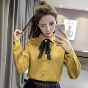 Thu đông 2018 phiên bản Hàn Quốc mới với áo nơ nơ dài tay nữ cộng với áo nhung trắng dày ấm áp