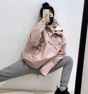 Chic2018 đầu mùa xuân và mùa thu mới lỏng trùm đầu ngoài trời mặc áo khoác không thấm nước dài tay áo ngắn áo gió nữ áo bomber nữ