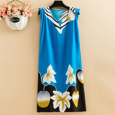 No. 17Fat mm Big size pajamas female summer Nightdress poplin  Medium and long term easy Thin middle age female robe camisole Over the knee vest