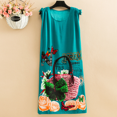 No.13Fat mm Big size pajamas female summer Nightdress poplin  Medium and long term easy Thin middle age female robe camisole Over the knee vest