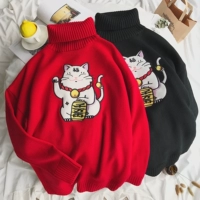 Áo len mùa đông 2018 mới may mắn cho mèo áo len cổ cao phiên bản Hàn Quốc của xu hướng áo len nam màu nữ hoang dã áo nam đẹp