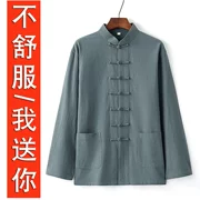 Tang phù hợp với nam thanh niên Trung Quốc phong cách cotton và linen shirt phong cách quốc gia Trung Quốc quần áo nam quần áo phù hợp với mùa xuân và mùa hè linen tập thể dục quần áo