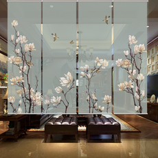 Шторы рулонные 中式卷帘拉帘窗帘遮光布窗帘帘子隔断屏风餐厅挂帘免打孔布帘门帘