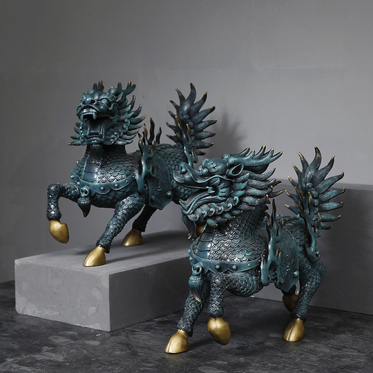 00  铜麒麟摆件一对镇宅辟邪铜先生纯铜火麒麟小号送子风水招财纳福