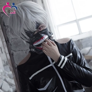 Tokyo Ghouls Jin Muyan COS trận phù hợp với căng da Cosplay tóc giả mặt nạ đầy đủ gửi mặt nạ