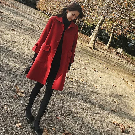 Áo khoác dạ mùa đông 2019 phổ biến kiểu dáng Hepburn áo khoác len nữ nhỏ vừa phải Áo dài Nizi phiên bản Hàn Quốc - Trung bình và dài Coat
