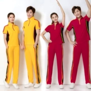 Xidan chim mùa hè Hàn Quốc lụa ngắn tay thể thao nam nữ Jiamusi váy khiêu vũ vuông mở trang phục biểu diễn nhóm - Thể thao sau