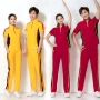Xidan chim mùa hè Hàn Quốc lụa ngắn tay thể thao nam nữ Jiamusi váy khiêu vũ vuông mở trang phục biểu diễn nhóm - Thể thao sau áo chạy bộ nike