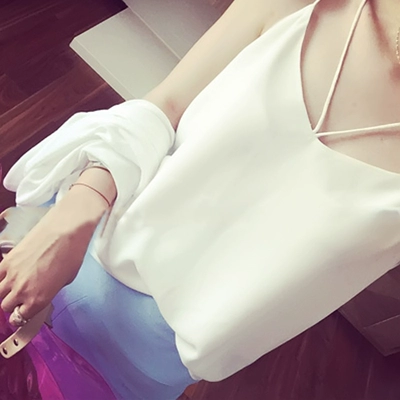 细肩带吊带背心女宽松大码外穿无袖雪纺打底衫上衣2018夏装新款-淘宝网