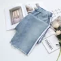 2018 mới phần mỏng kích thước lớn stretch cao eo jeans nữ 200 pound chất béo chị cao eo trắng side chín quần triều quần jean baggy nữ lưng cao