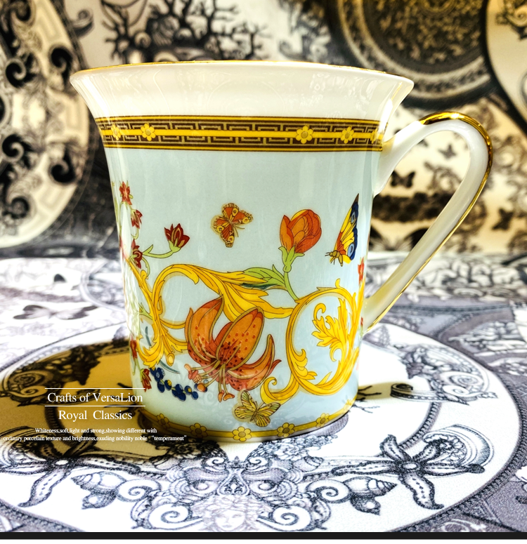 Flowers And Butterflies (High Quality Bone China)European style luxurious Ceramic cup new pattern ins Net red cup Medusa Mug Bone China Coffee milk cup Tea cup