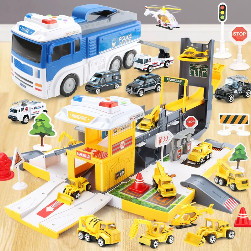 Xe container lớn mô hình theo dõi Ngày trẻ em quà tặng trượt đồ chơi kỹ thuật xe cảnh lưu trữ xe tập đoàn - Đồ chơi điều khiển từ xa