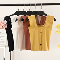 Retro Hồng Kông-hương vị Chic đơn ngực ngắn băng lụa đan vest nữ mùa hè mỏng rộng sling quảng trường cổ áo sơ mi mỏng váy đầm đẹp