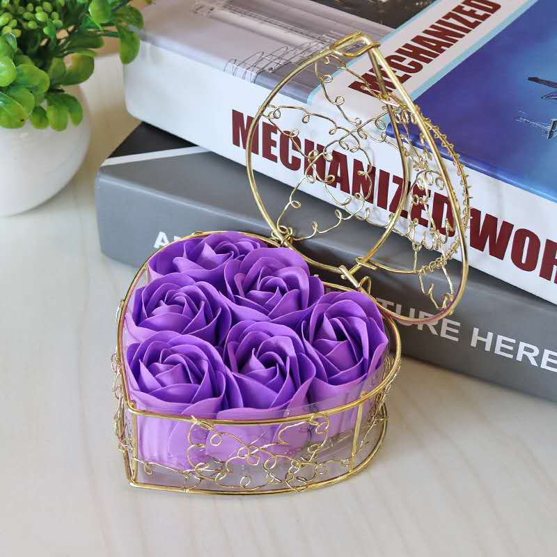 6 Tie LAN Tong Color Purple6 Blossoms Iron fence rose simulation rose Soap flower soap Gift box Section 38 originality gift Wedding supplies  Opening