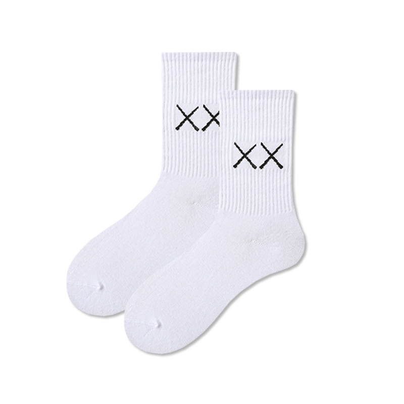 XX Solid WhiteCrazySocks letter xx black and white Double port socks men and women fashion Middle tube socks Europe and America Chaopai street Sports socks