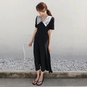 Mùa hè mới Hàn Quốc phiên bản của chic gió eo đa năng retro dài Slim móc hoa ve áo tính khí ăn mặc