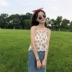 Mùa hè ăn mặc của phụ nữ Hàn Quốc phiên bản của nhỏ tươi Mỏng hoang dã mỏng ngắn voan hoa sling bên ngoài mặc vest + khăn choàng áo khoác jean nữ Áo ba lỗ