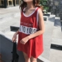Mùa hè Hàn Quốc phụ nữ lỏng lẻo không tay vest T-Shirt nữ sinh viên hoang dã letter in ấn đoạn dài đáy áo sơ mi áo phông rộng