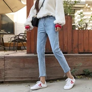 2018 mùa xuân mới của Hàn Quốc phiên bản của retro lỏng chân mỏng quần sinh viên hoang dã denim thô chín quần thủy triều của phụ nữ