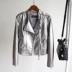 2018 hàng thủy triều mùa thu phong cách mới cổ áo đôi dây kéo glossy da xe máy áo khoác nữ rửa sạch ngắn PU leather jacket Quần áo da