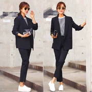 Xuân 2018 mới Hàn Quốc thời trang chuyên nghiệp phù hợp với áo khoác nhỏ phù hợp với khí chất nữ bình thường chín quần hai bộ