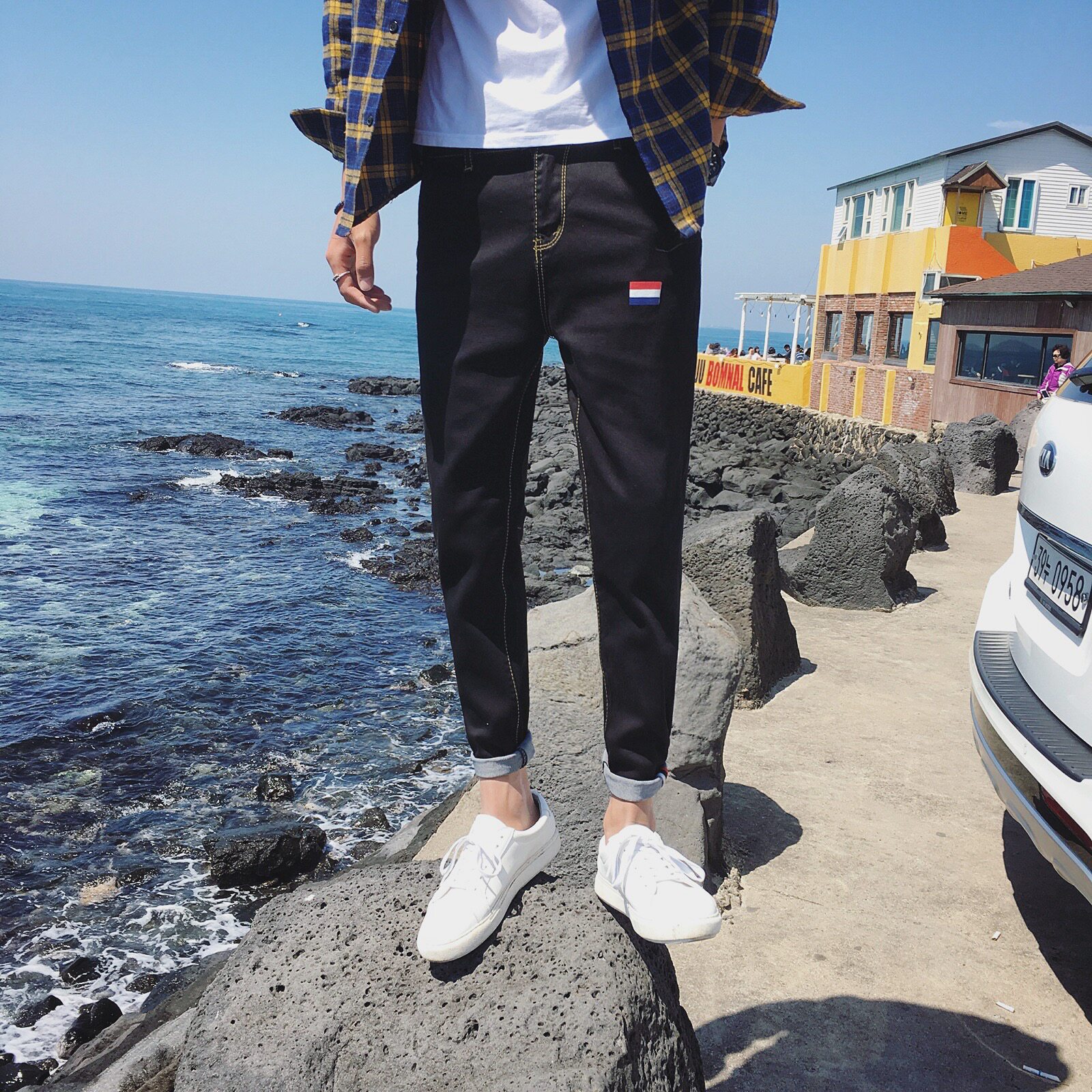 夏新款韩版潮男个性牛仔裤简约卷边九分裤 简约男裤子港风#301