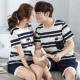 Cotton mùa hè Nam Cực kích thước lớn phim hoạt hình vài bộ đồ ngủ nam và nữ tay ngắn cotton mỏng phần nhà dịch vụ phù hợp với phiên bản Hàn Quốc - Bộ Pajama