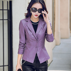 2018 mùa xuân và mùa thu mới Haining da phụ nữ ngắn Hàn Quốc phiên bản của mỏng phù hợp với phù hợp với cổ áo kích thước lớn da xe gắn máy áo khoác
