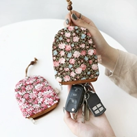 Công suất lớn túi chìa khóa nữ đa chức năng vải bông hoa nhỏ túi chìa khóa xe Hàn Quốc ví nhỏ bóp đựng chìa khóa
