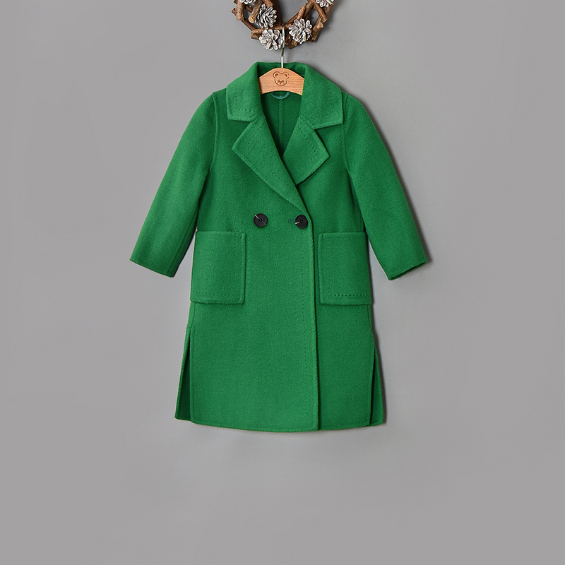Green9 Charms Primary and secondary school children Han Fan Solid color Small pocket Containing wool girl Wool loose coat overcoat SMT1E0006 winter