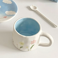 Синяя внутренняя стена кофейная чашка+ложка тюльпана