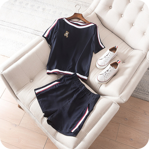 日 蕃 谷 18 Mùa hè mới vòng cổ đính cườm kim cương tops cộng với quần bên hai mảnh phù hợp với nữ T51030A