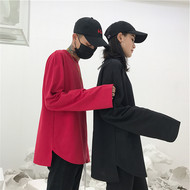 Hàn Quốc phòng thu Hàn Quốc với hem chia ngã ba màu dài tay áo thun áo len mỏng 18ss người đàn ông và phụ nữ mô hình áo thun nam đẹp