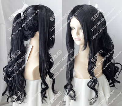 taobao agent Cos wig, Naraku, ghost spider, Inuyasha, black long curly hair, ponytail style, sending white ribbon