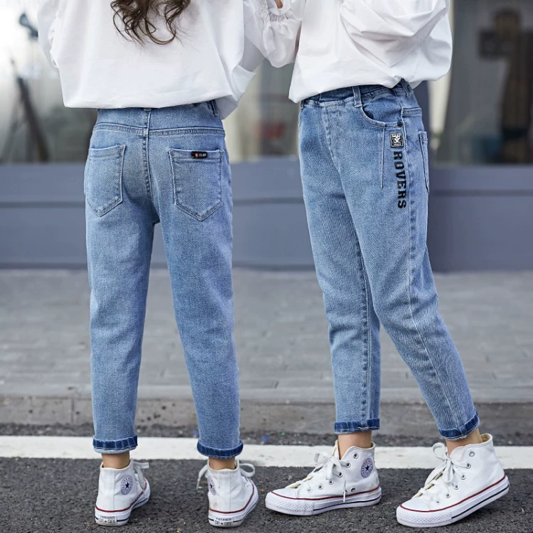 Quần jeans bé gái xuân hè 2019 mới cho bé quần thun co giãn chân quần bé bé lớn thường mặc quần cũ - Quần jean