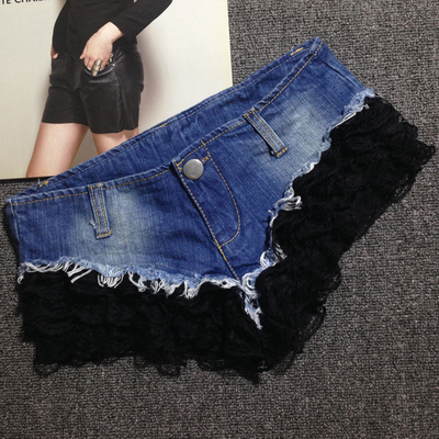 牛仔短裤女夏蕾丝拼接绣花低腰垮裤修身性感夜店bf热裤包臀超短裤-淘宝网 牛仔短裤女夏蕾丝拼接绣花低腰垮裤修身性感夜店bf热裤包臀超短裤-淘宝网