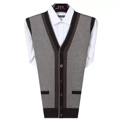 Nam mùa xuân và mùa thu phần mỏng trung và cũ tuổi vest cha áo len vest vest len ​​vest đan cardigan kích thước lớn áo len khoác mỏng Dệt kim Vest