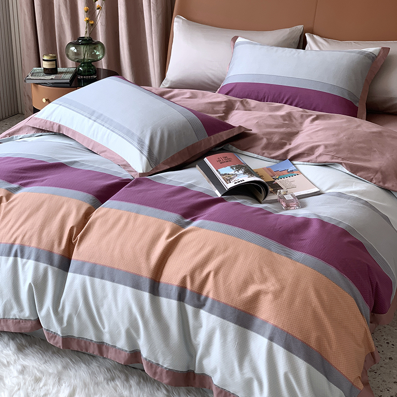 Fashion StripeAmerican style Countryside 60 branch Xinjiang long-staple cotton Four piece suit Sleep naked Cotton Bed cover sheet Quilt cover pure cotton bedding article