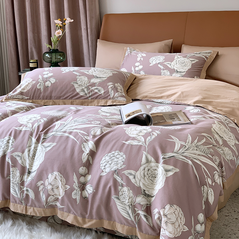 Beautiful Years - PinkAmerican style Countryside 60 branch Xinjiang long-staple cotton Four piece suit Sleep naked Cotton Bed cover sheet Quilt cover pure cotton bedding article