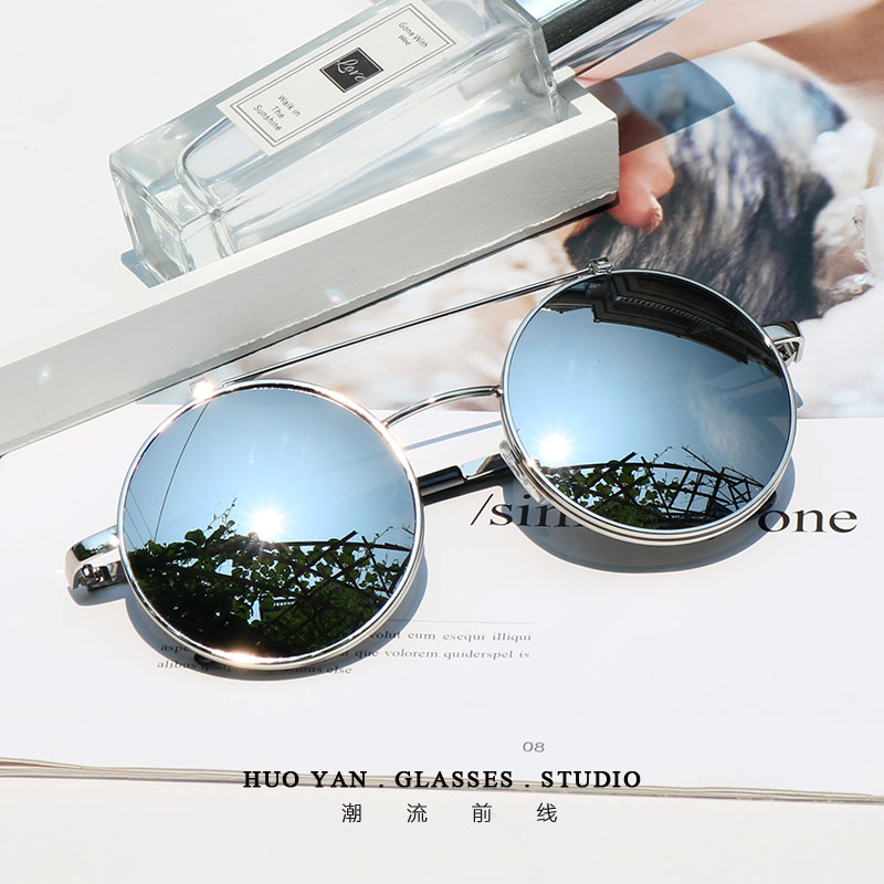 Silver FrameG-Dragon Same double-deck Flap Sunglasses Dual purpose Upturning Sunglasses Retro Large frame circular glasses Can match myopia