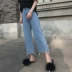 Dora Chaoren Hội Trường Hồng Kông hương vị retro chic loose cao eo là mỏng hoang dã quần chân rộng 9 điểm jeans nữ mùa hè ăn mặc Quần jean
