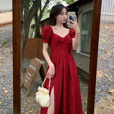 taobao agent Red colored advanced dress, fitted brace, plus size, high-quality style, 2023, trend of season