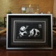 Серебряный шелк живопись двойной экран сиденья панды 18*26 см